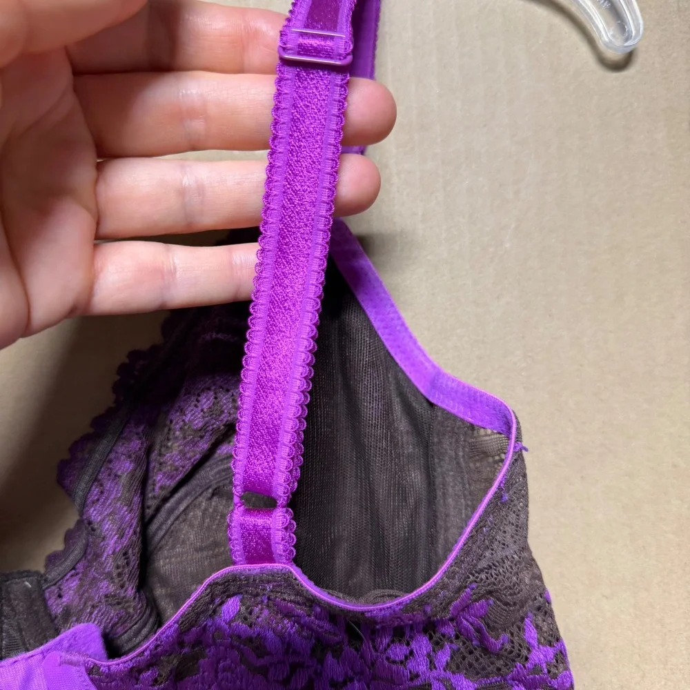 Wacoal Retro Chic 65191‎ Purple Brown Floral Lace Underwire Bra 36D Full Figure